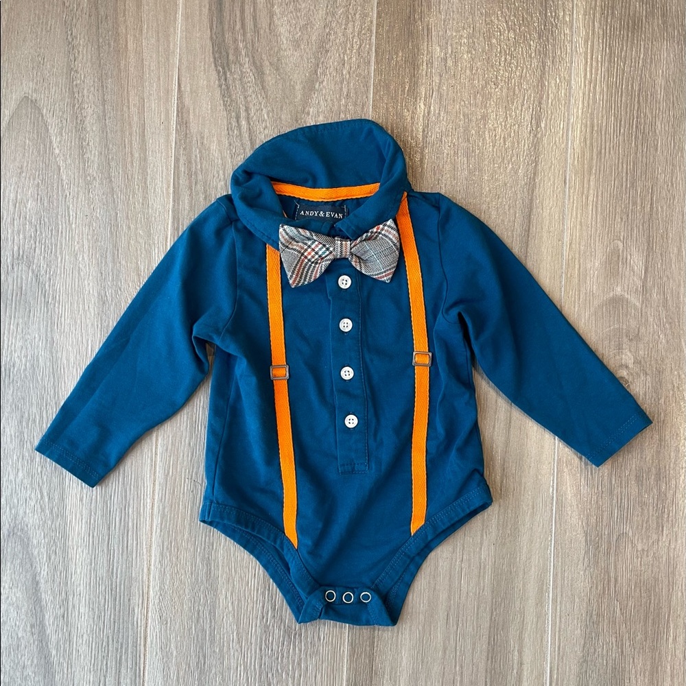 Adorable Andy and Evan Bowtie/suspenders onesie  3-6 months